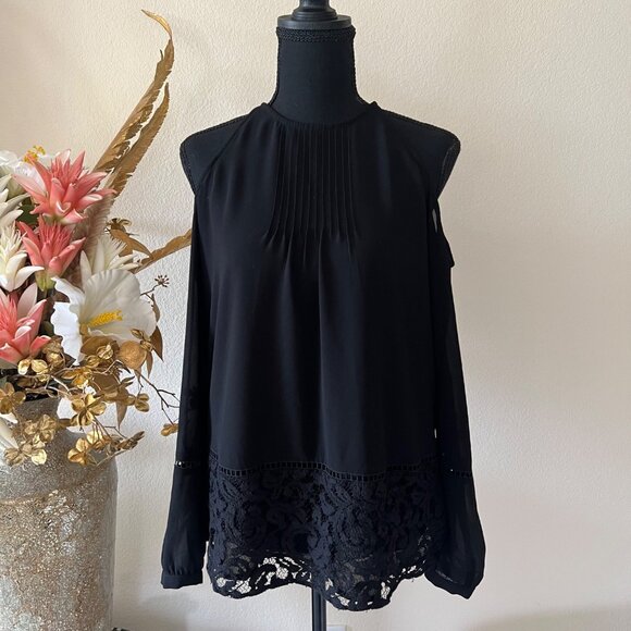 Michael Kors Flowy Cold Shoulder Pleated Long Sleeve Halter Top NWOT M - Picture 3 of 15